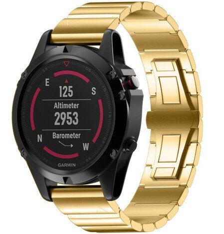 Curea ceas Smartwatch Garmin Fenix 7X / 6X / 5X Plus / 5X / 3 HR / 3, 26 mm Otel inoxidabil iUni Gol